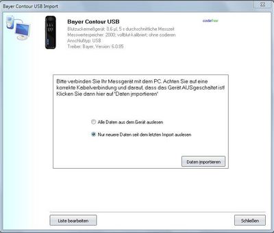 Daten�bernahme vom Bayer Contour USB ins Diabetes-Tagebuch