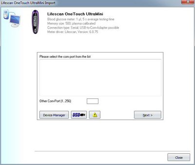 Import your readings from Lifescan OneTouch UltraMini into the log book