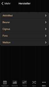 Auswahlliste der Hersteller in der iOS App