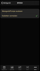 Data transfer from the Beurer BF 850 into the diabetes logbook of the iOS App