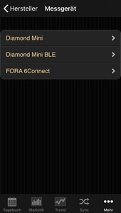 Auswahlliste des Herstellers Fora in der iOS App