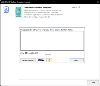 Transferring data from a Wellion Amadeus to your personal diabetes logbook