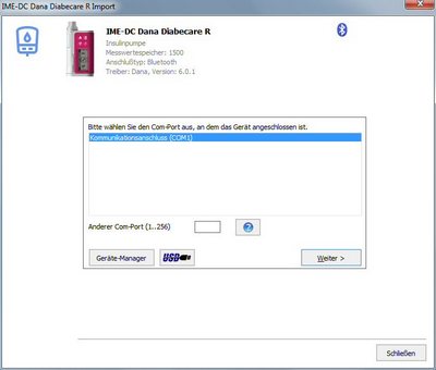 Daten&uuml;bernahme von der Dana Diabecare R ins Diabetes-Tagebuch