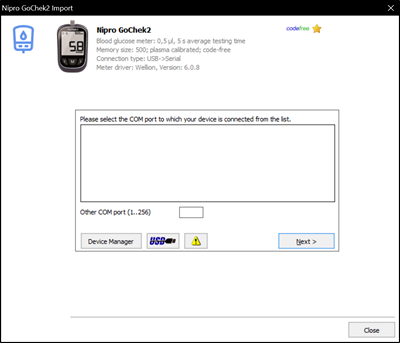 Import your readings from Nipro GoChek2 into your log-book