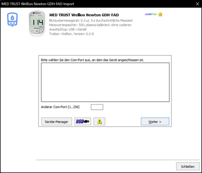 Datenbernahme vom Wellion Newton GDH-FAD ins Diabetes-Tagebuch